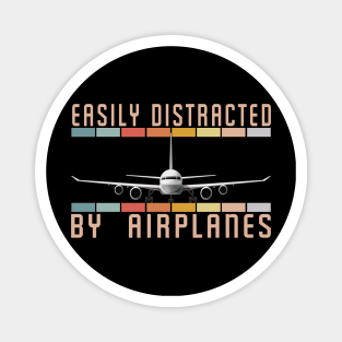 Easily Distracted By Airplanes Retro Airplane Funny Pilot Magnet